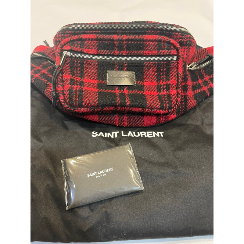 （二手美品）YSL SAINT LAURENT 紅色格紋腰包