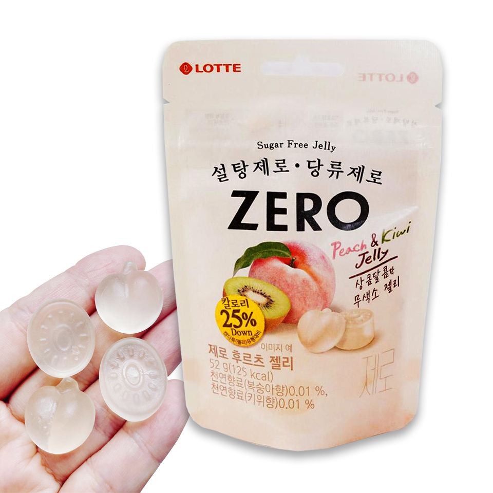 【首爾先生mrseoul】韓國 LOTTE 樂天 ZERO 無糖水果軟糖 (蜜桃+奇異果) 52G/包 QQ糖