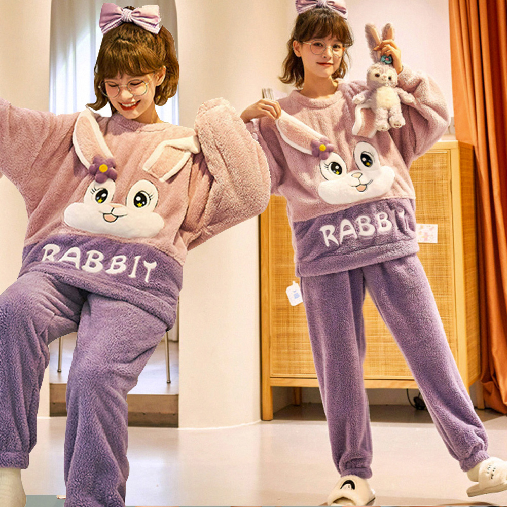 【Wonderland】Purple Rabbit法蘭絨保暖睡衣褲組(XL)