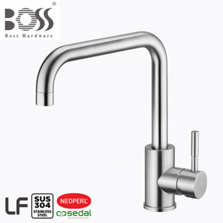 領券送蝦幣《BOSS》118023 無鉛LF認證 304不鏽鋼廚房龍頭 毛絲刷面 出水管可左右旋轉 西班牙賽道陶瓷閥芯