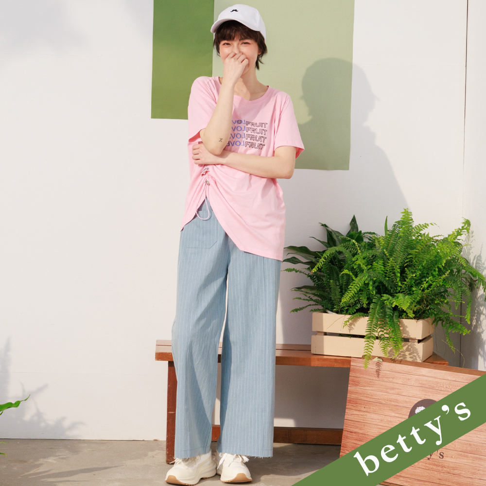 betty’s貝蒂思(21)條紋排釦牛仔寬褲(淺藍)