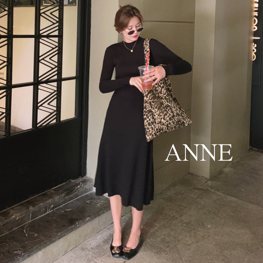 ANNE｜中高領針織 長袖洋裝【AD10118】長袖連身裙 長袖洋裝 長裙 針織洋裝 針織連身裙 中高領洋裝 孕婦裝