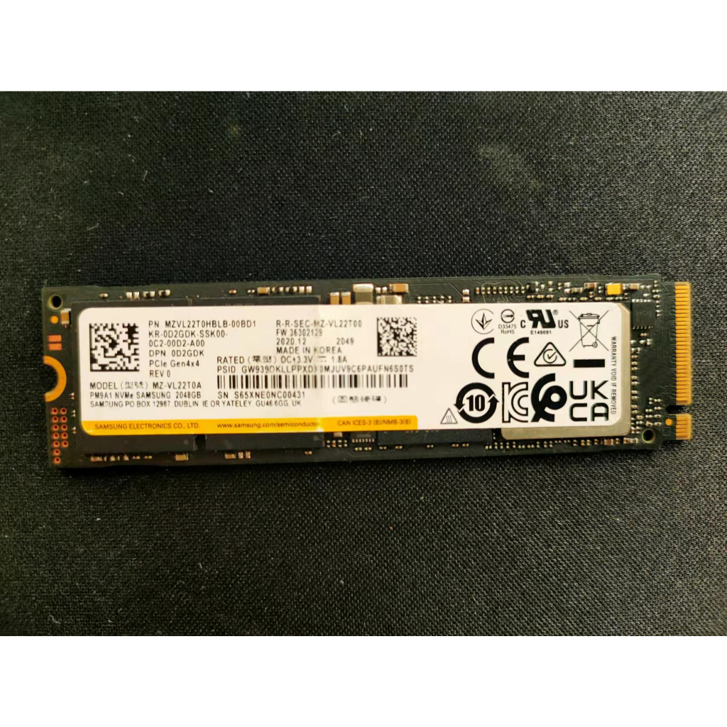 【Samsung 三星】SSD PM9A1 PCIe NVMe 2048GB MZ-VL22T0A(次級品)