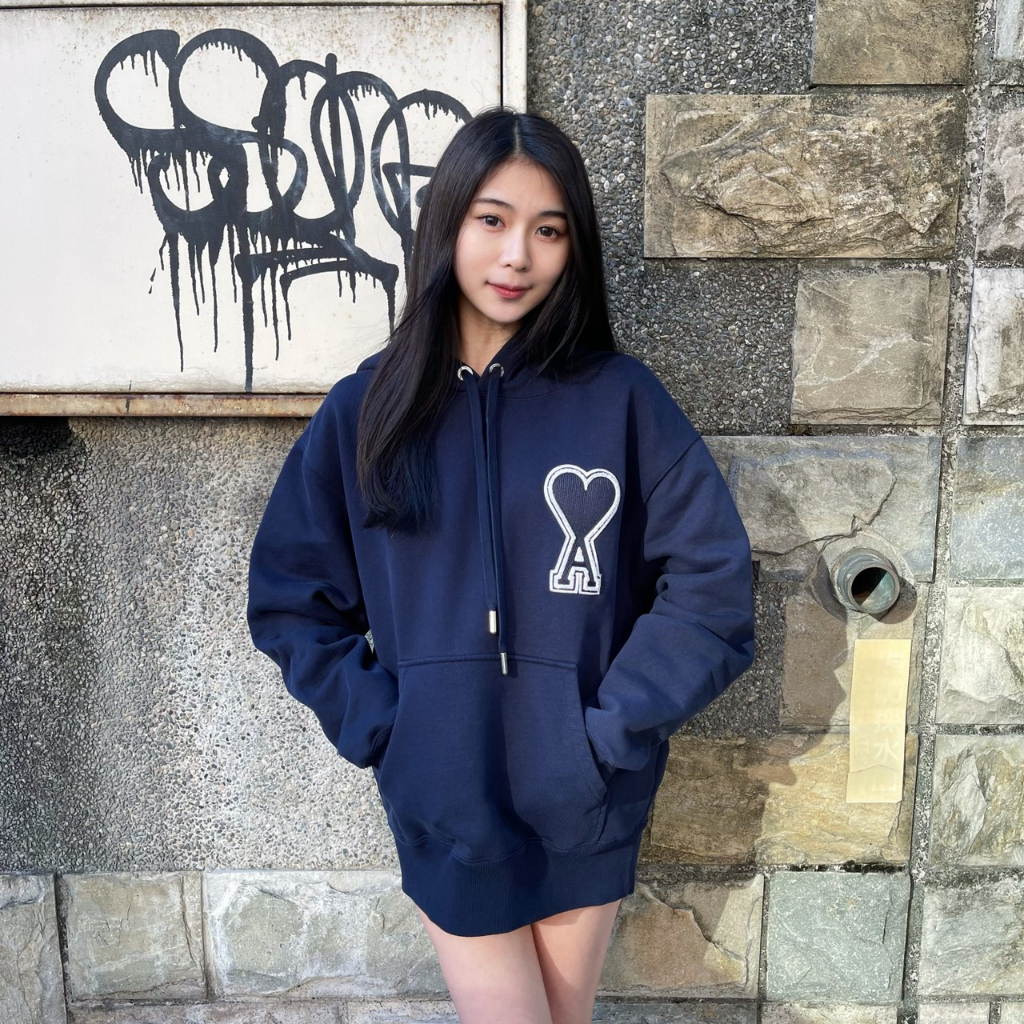 【HOOD】AMI PARIS 國外限定款 刺繡大愛心帽T 酒紅/深藍/白色