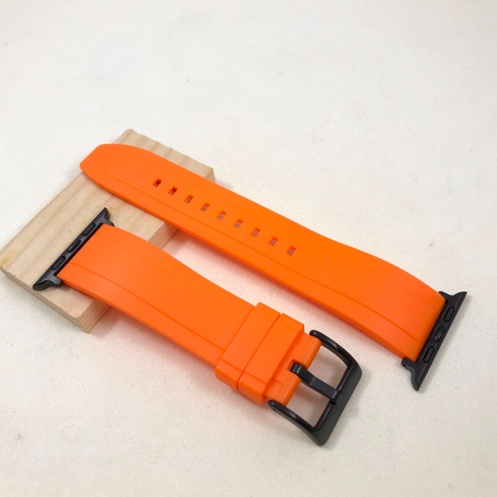 Apple Watch 遊艇版型 錶帶 橘色 柔軟紮實 運動錶帶 橡膠錶帶 不鏽鋼針釦 連接器