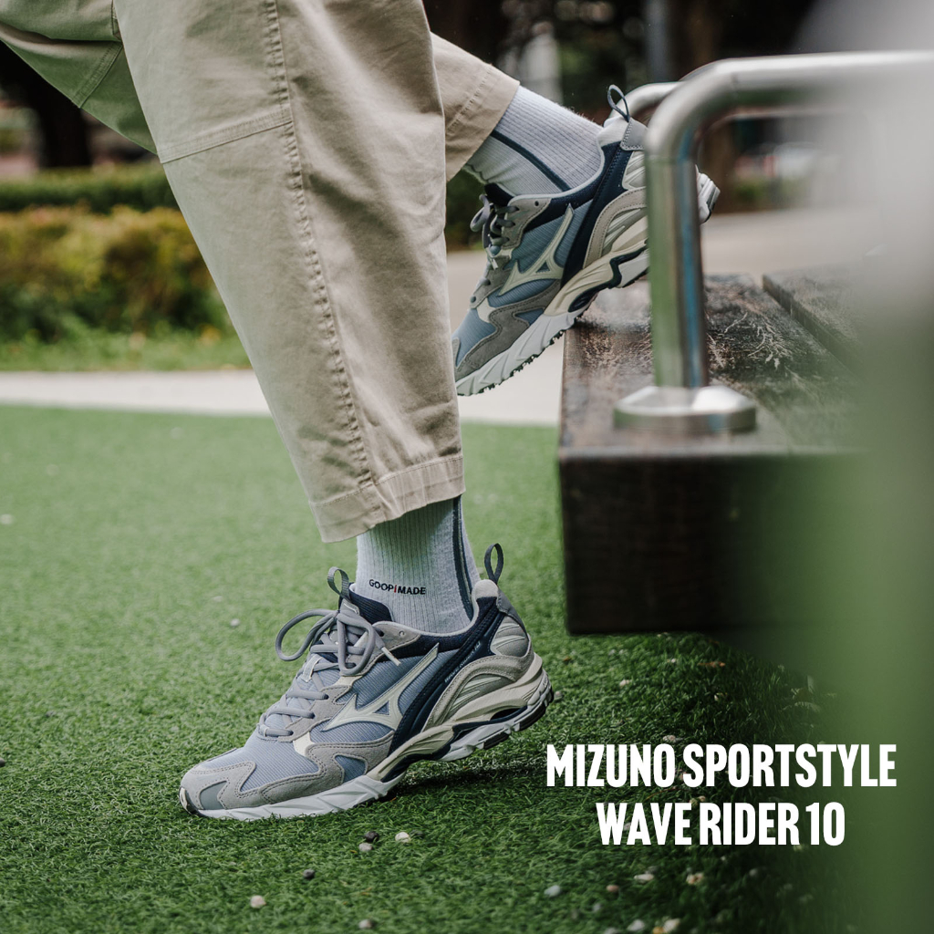 Mizuno 休閒鞋 Wave Rider 10 灰 藍 麂皮 復古跑鞋 美津濃 男鞋【ACS】 D1GA2226-10