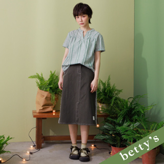 betty’s貝蒂思(21)條紋織帶A字中長裙(深綠)