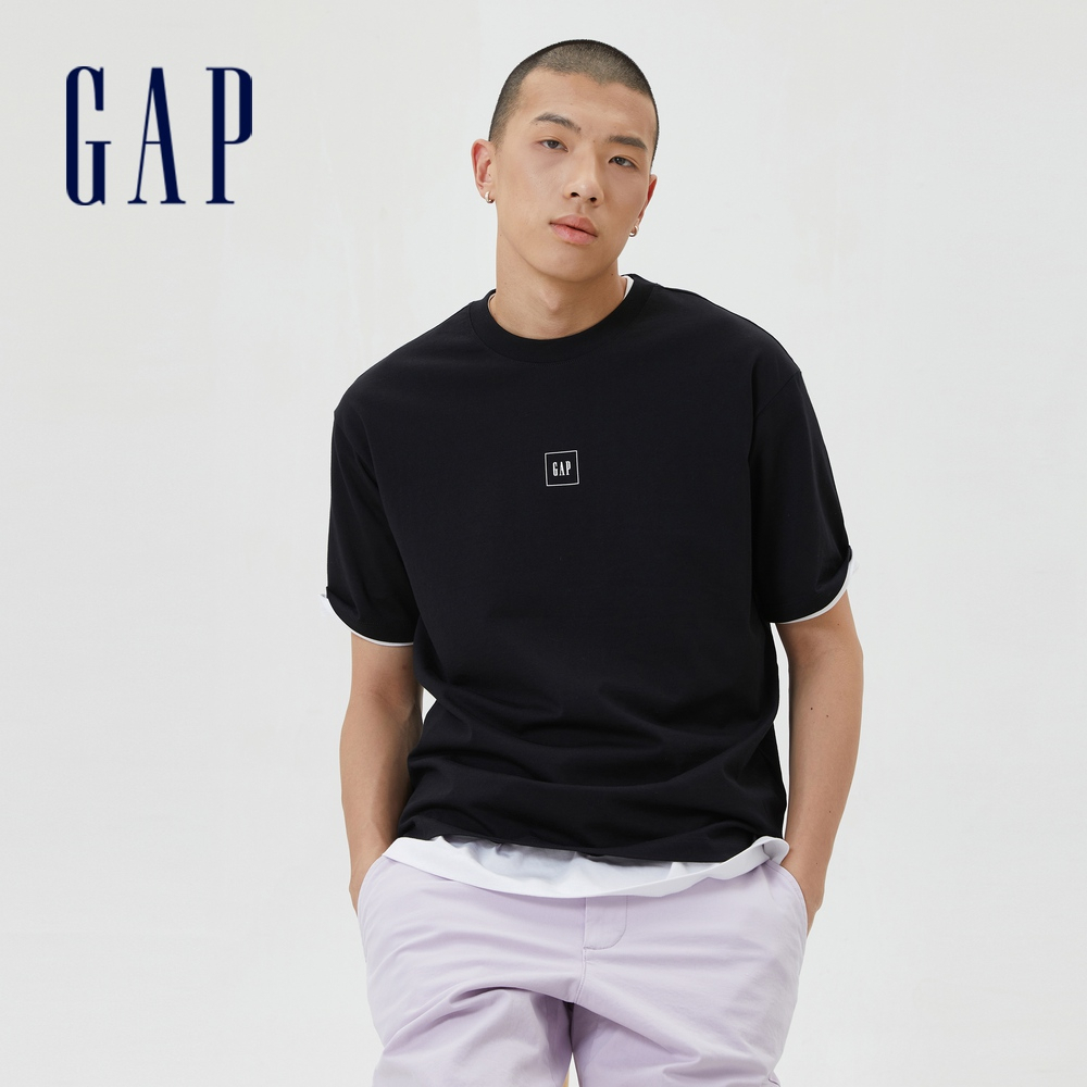 Gap 男裝 Logo純棉運動短袖T恤 滑滑T系列-黑色(602763)