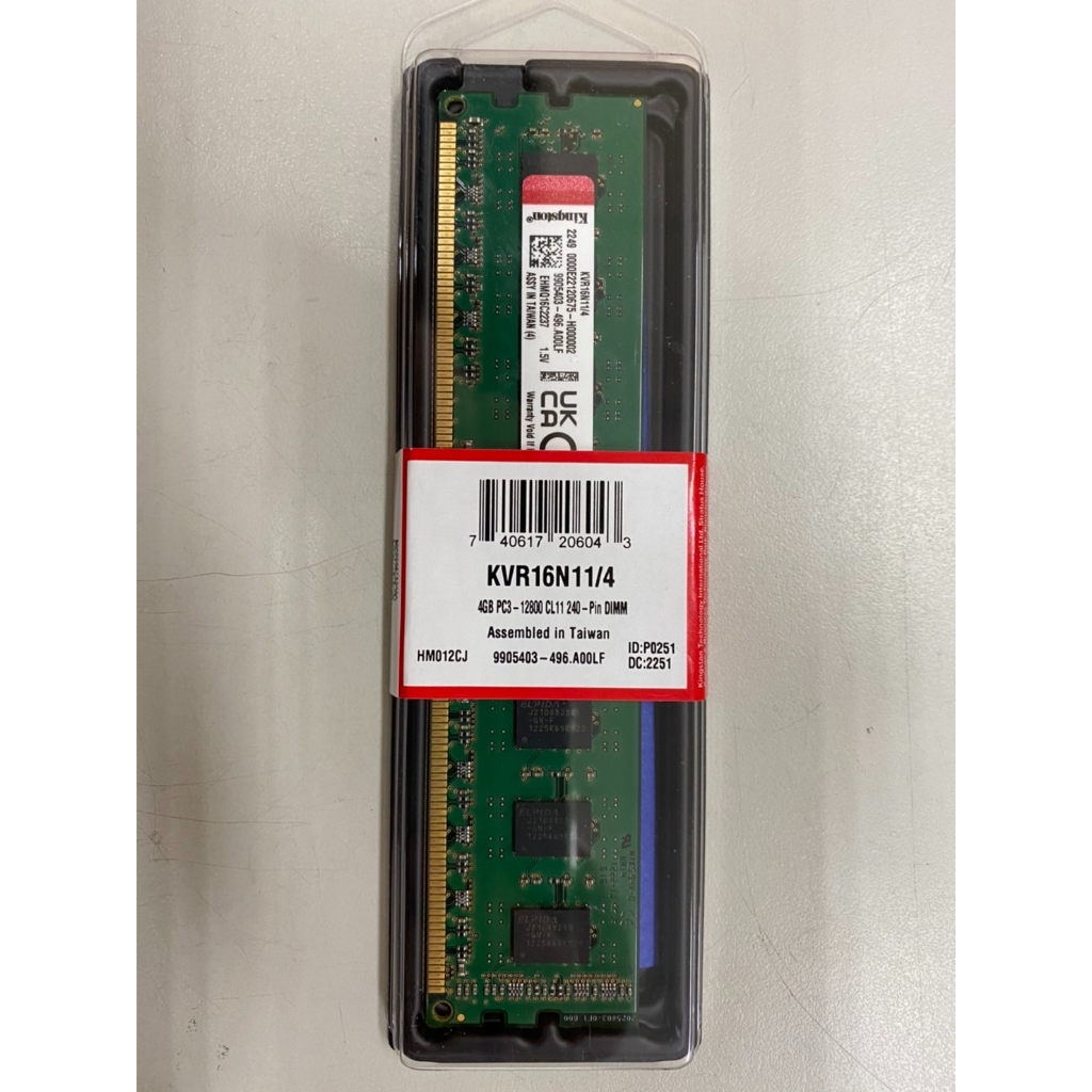 金士頓 4GB DDR3 1600 桌上型記憶體 (KVR16N11/4) 桌上型記憶體 全新品📌自取價