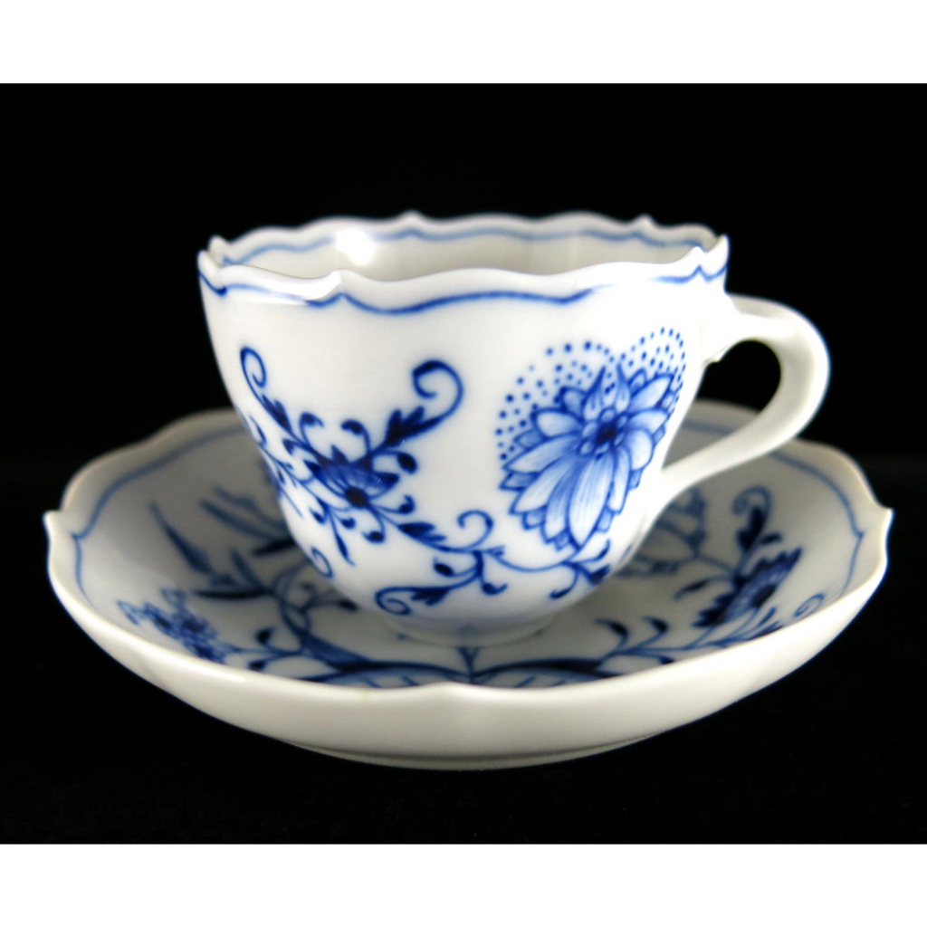 德國麥森Meissen 手繪藍洋蔥系列摩卡咖啡杯盤組-E