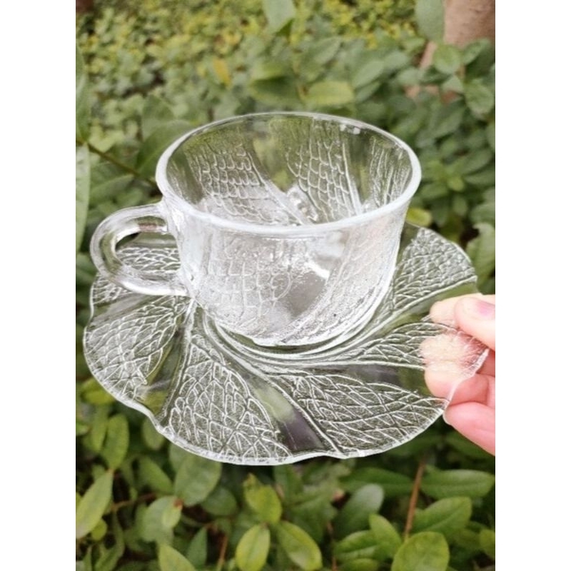 老木青 |早期全新KIG SERENE浪漫花瓣透明玻璃杯盤組 下午茶 收藏 老品