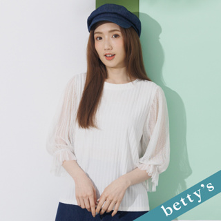 betty’s貝蒂思(21)拼接雪紡袖條紋上衣(白色)