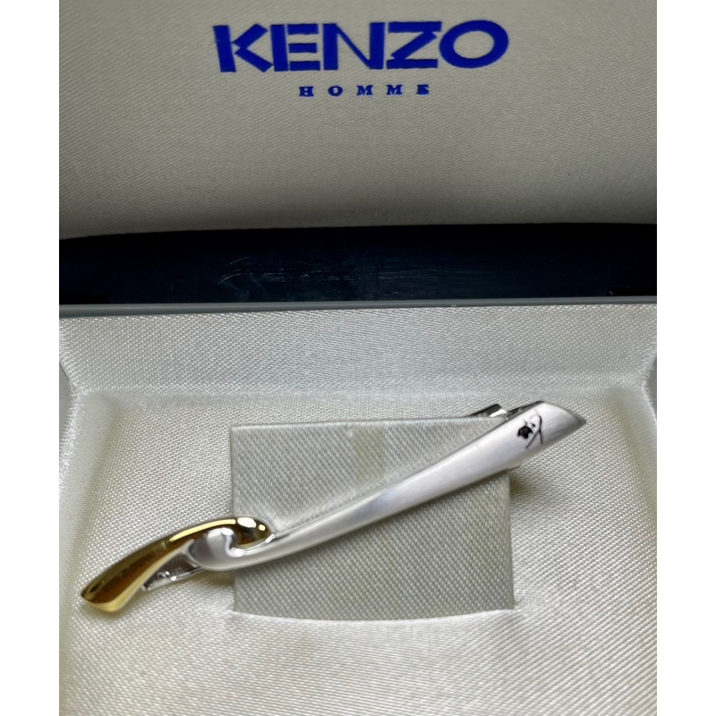 法國名牌 KENZO 領帶夾 鍍金鍍鉻金屬拋光亮面 100%全新 未使用過 法國製造