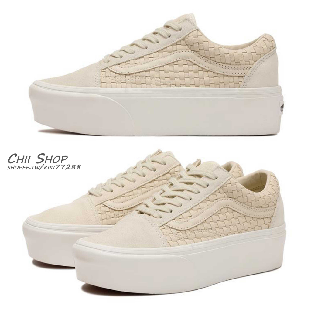 【CHII】日本 VANS Old Skool Stackform 燕麥色 編織 厚底 VN0A7Q5MIVR