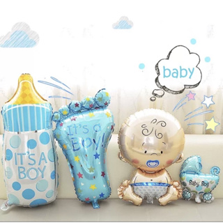 👑現貨【baby造型氣球】嬰兒 推車 歲 生日派對 派對佈置 週歲 奶瓶 氣球佈置 嬰兒車 皇冠 氣球 腳丫 性別派對