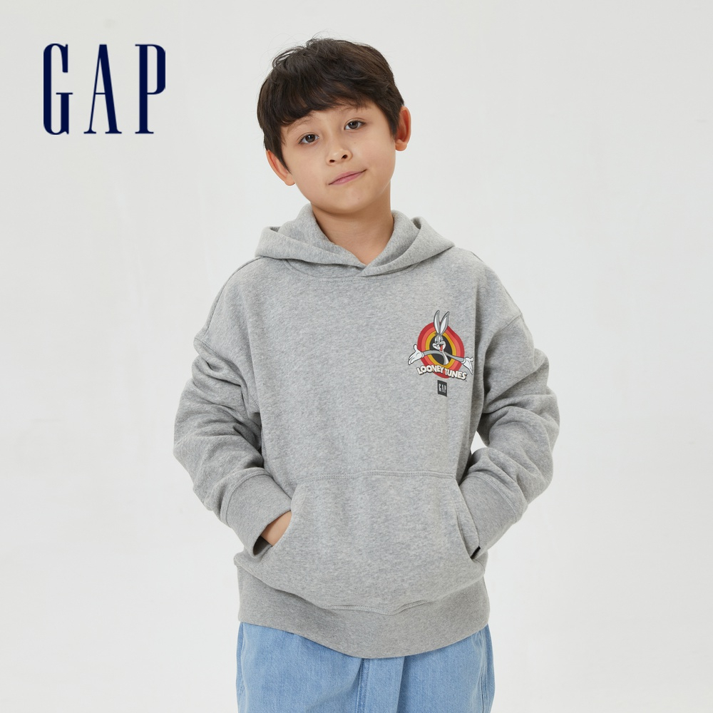 Gap 男童裝 Gap x Warner Bros聯名 兔八哥Logo帽T-淺灰色(521601)