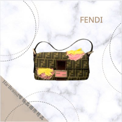 【哈極品】二手品《FENDI 老花緹花布 特殊繡花 法棍包/肩背包/手提包》