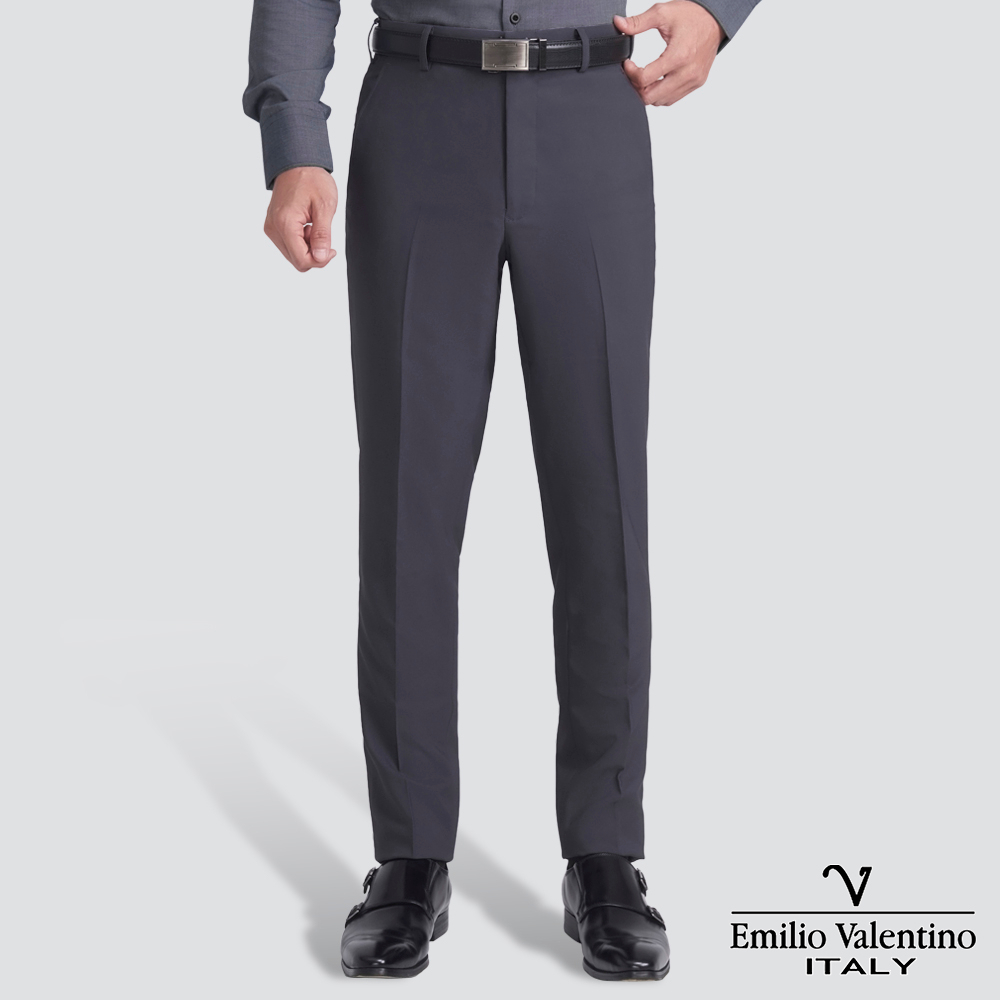 【Emilio Valentino】修身彈性平面西裝褲-深灰