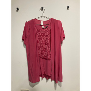 （全新）大尺碼 兩件式桃紅 花邊造型上衣女生XXL size