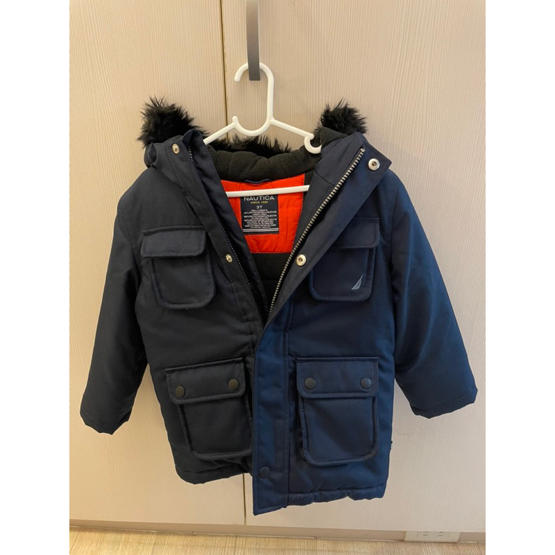 NAUTICA 男幼童深藍色保暖厚外套。近全新。3T