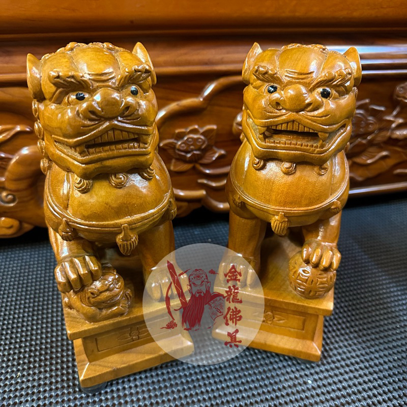 【金龍佛具】7寸5木雕 對獅 樟木/獅子 擺件 鎮宅 避邪