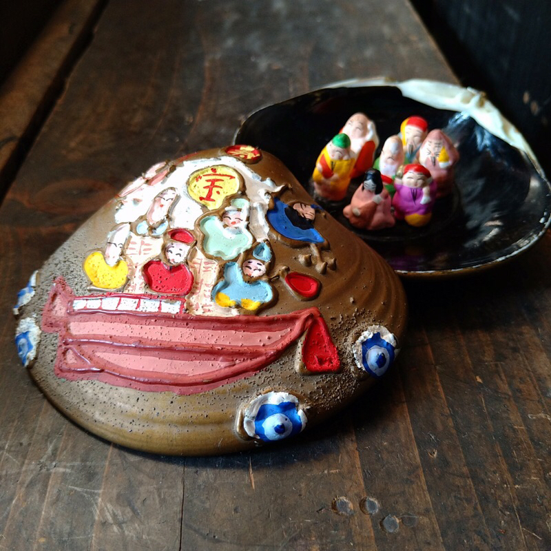 日本工藝品龍虎作 七福神寶船 興盛繁榮貝殼龍船福神擺飾