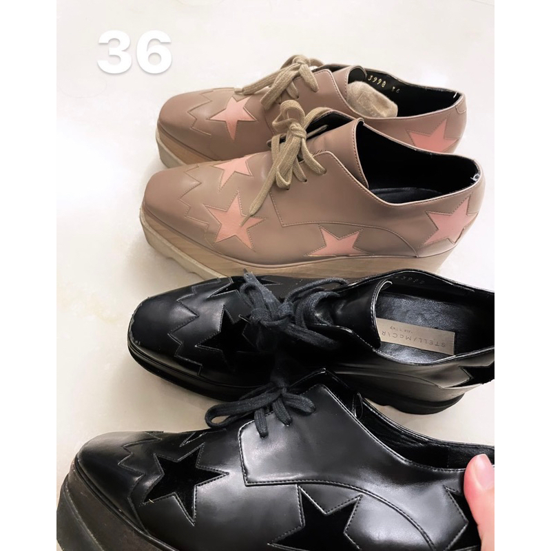 二手 stella mccartney 鞋 36  杏 黑 楔型鞋 厚底 厚底鞋 增高 增高鞋
