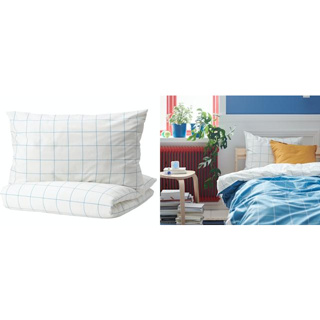 IKEA正品 雙色被套組 雙人被套組 涼感雙人 白色 藍色/方格