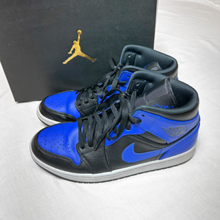 【二手球鞋】 Nike 喬丹 AJ1 休閒鞋 黑x皇家藍 Jordan 1 Mid Hyper Royal