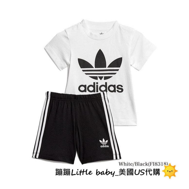 ★ 現貨 ★  ADIDAS 嬰兒男女童美國代購-短袖褲子2件組 三葉草/運動休閒/套裝 (三葉草-黑)