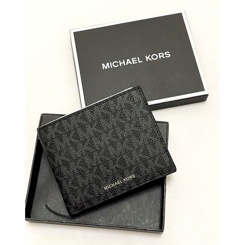 #現貨# MK-Michael Kors 男用黑色滿版logo短夾/皮夾(盒裝)