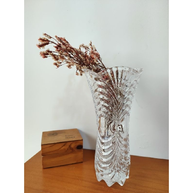 老木青 |早期漩渦線條玻璃花瓶 花器 貝殼花邊 插花 復古 老件