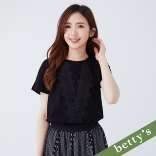 betty’s貝蒂思(21)圓領蕾絲短袖上衣(黑色)