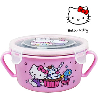 【賣客王國】HELLO KITTY 不鏽鋼雙耳隔熱碗450ml x1入(粉紅)/幼兒學習隔熱餐碗