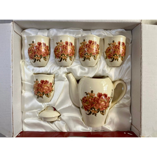 全新-日本🇯🇵DOMANI 朵曼妮 典雅玫瑰花朵🌹陶瓷茶具組::一壺五杯#下午茶#茶壺#茶杯