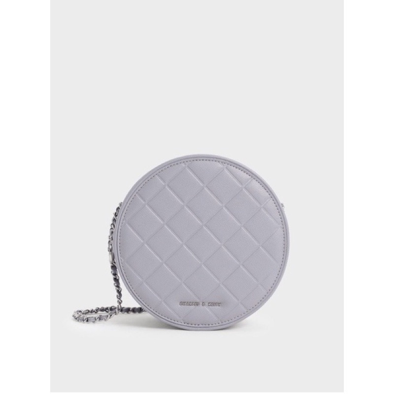 限定下標 CHARLES & KEITH 小CK 薰衣草 紫 圓餅包 斜背包 菱格 鏈帶 小包 官網限定