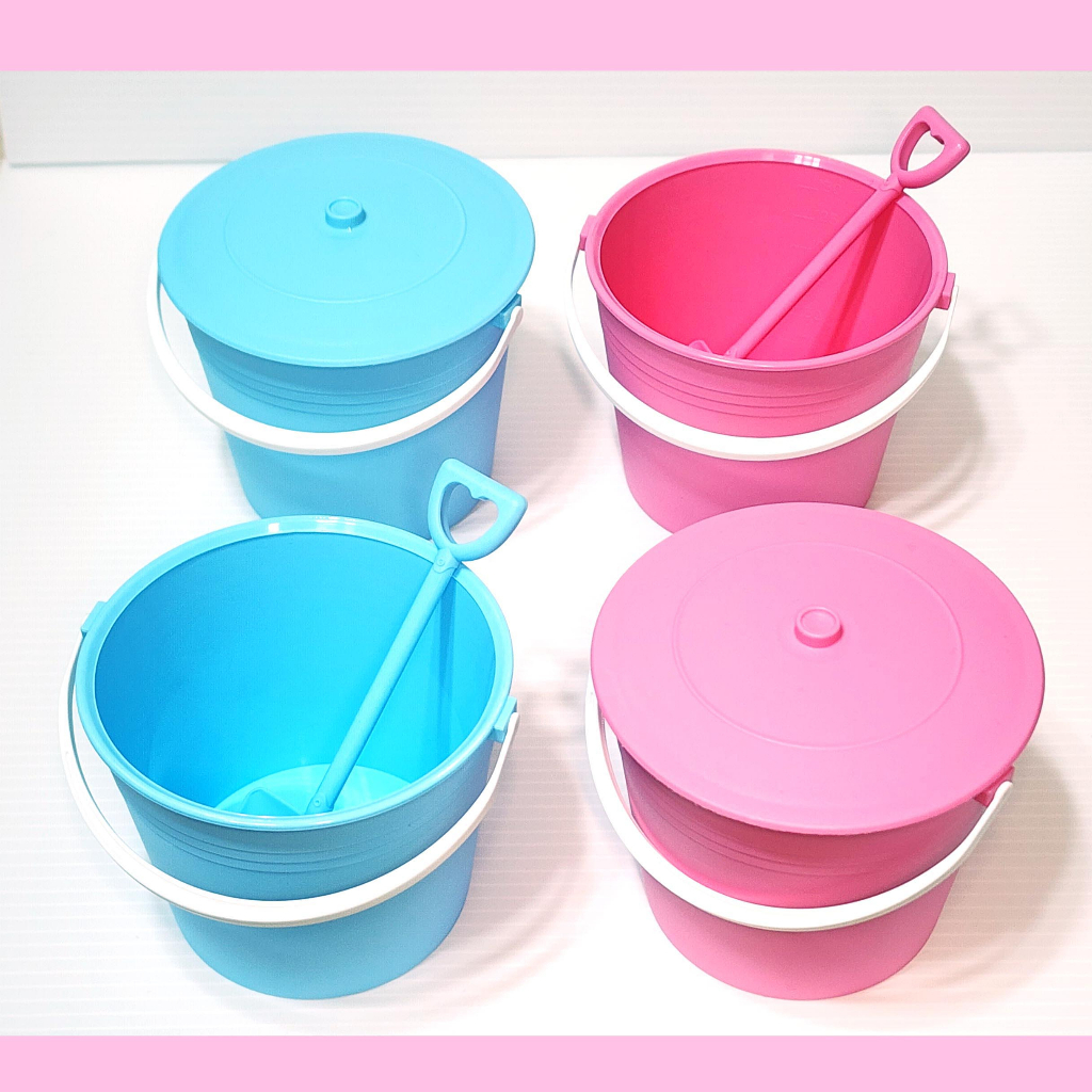 布丁杯 小鏟子 附蓋 蛋糕杯 奶酪杯 果凍杯 甜點容器 塑膠 鏟子湯匙 水桶造型 可冷凍 DIY 粉紅色 粉藍色 可面交