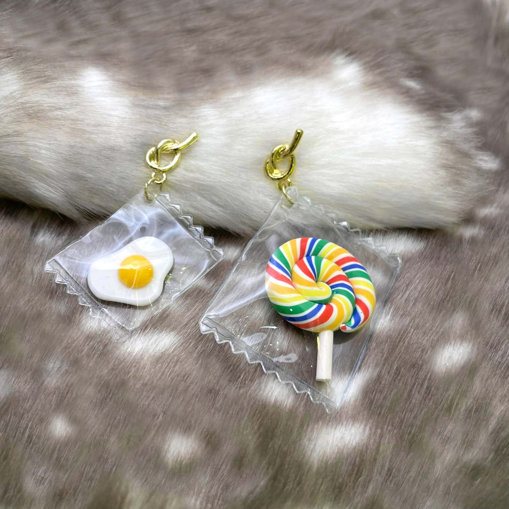 A42	兒童最愛~韓國飾品韓國耳飾耳環出清925銀電鍍針荷包蛋棒棒糖軟糖糖果包裝造型耳環
