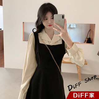 【DIFF】韓版氣質假兩件簡約小眾長袖連衣裙 裙子 長裙 連身裙 洋裝 長袖上衣 女裝 衣服 女裝【S247】