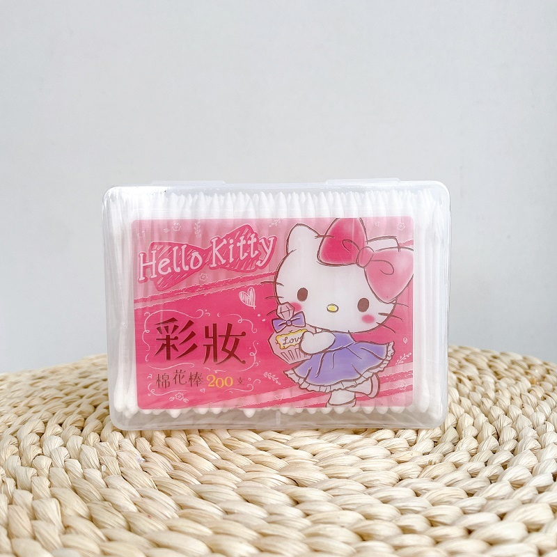 三麗鷗 Sanrio Hello Kitty 彩妝 塑軸 棉花棒 200支/盒【佳瑪】