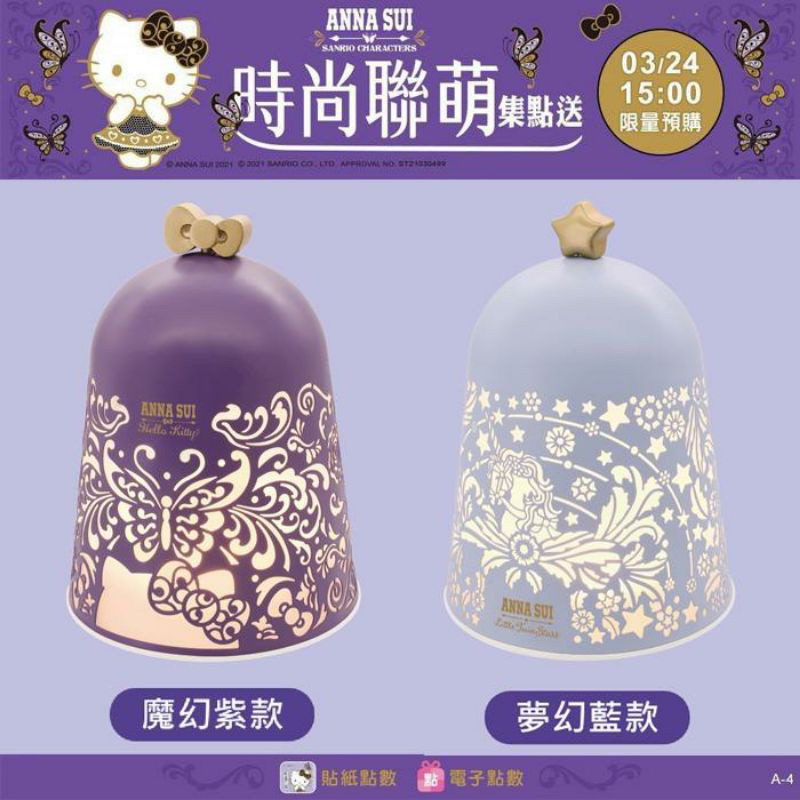 全新 7-11 Anna Sui 氣氛夜燈 時尚聯盟 夢幻藍款 Hello Kitty 三麗鷗
