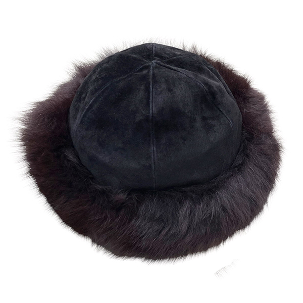瑞士-【Charles Muller】高品質保暖真皮皮草兔毛+羊毛圓頂帽 (黑棕) 瑞士製造 / 保暖帽 / 毛海帽