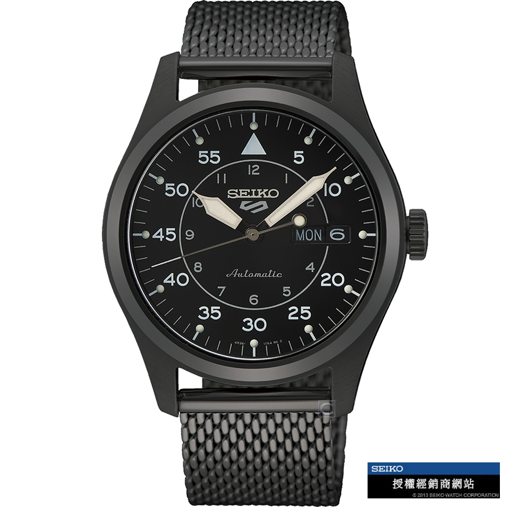 SEIKO 精工 5 Sports 系列時尚飛行錶機械錶米蘭錶帶黑面(SRPH25K1)39.4mm  SK008