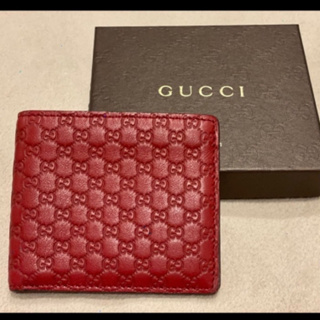 Gucci wallet 經典GG壓花紋真牛皮對折紅色短皮夾 近新