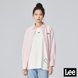 Lee 三角小標LOGO條紋寬版休閒長袖襯衫 Oversize 女 Modern 粉紅LB307002702