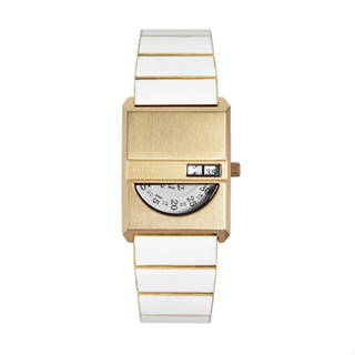 輕微瑕疵手錶出清特賣｜ Tandem系列 長方形數字+時間顯示造型手錶 - 白1747E