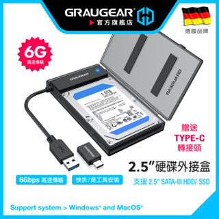 德國GRAUGEAR 2.5吋 HDD SSD 硬碟外接盒 Type-C USB3.2 USB3.1 透明霧面硬碟盒