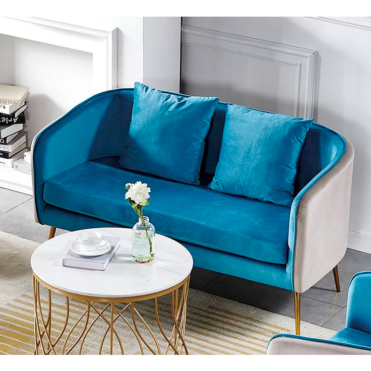 【萊夫家居】JF-173-2：藍色雙人布沙發【台中家具】絨布沙發 二人沙發 造型沙發 北歐風沙發 設計款 雙人椅