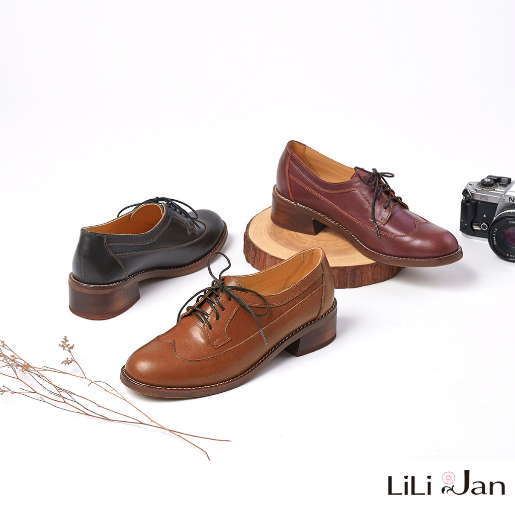 【LiLi Jan】義式探訪｜水蠟皮小圓頭手工木跟德比鞋 (油綠黑/沉醉紅/蜜糖棕)