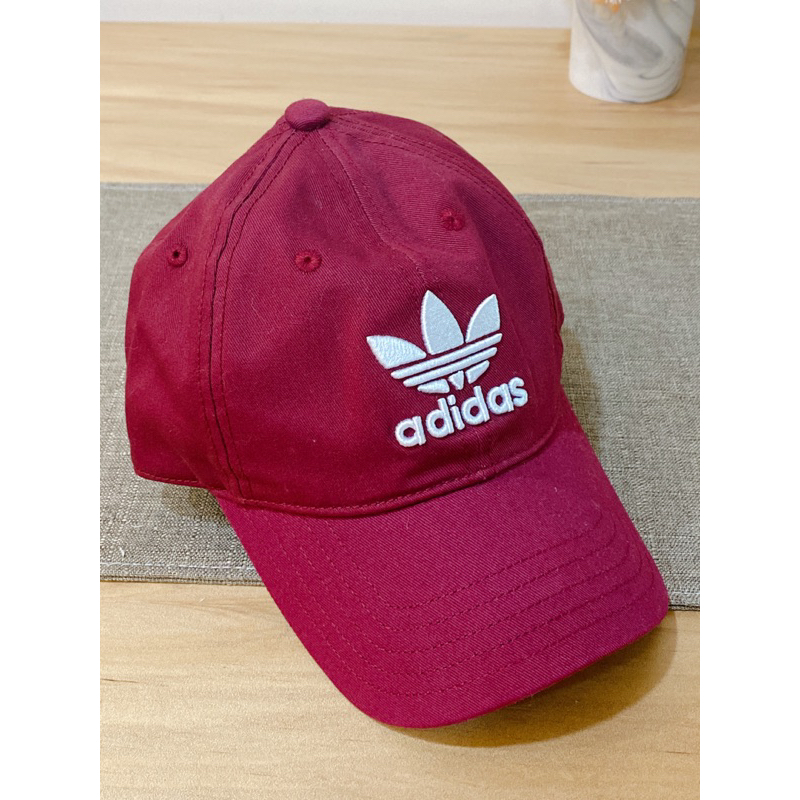 Adidas愛迪達三葉草帽子老帽酒紅色